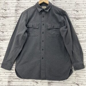 LL Bean Shirt Men's Medium Gray Chamois Cloth Workwear Heavyweight Vintage 0MT03